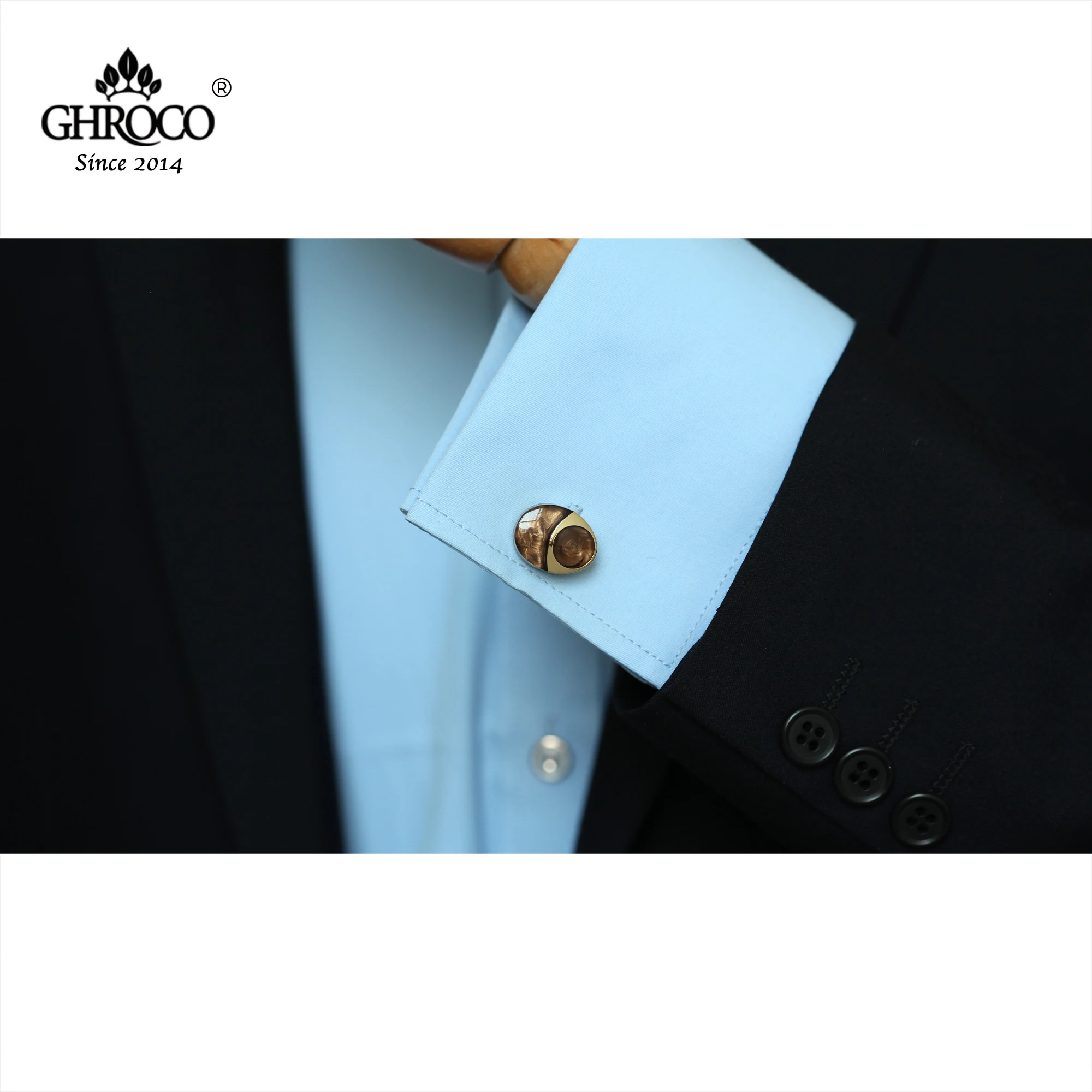 GHROCO High Quality Exquisite Oval Shape Golden O with Drop Epoxy French Shirt Cufflinks Fashion Luxury Gifts for Business Men