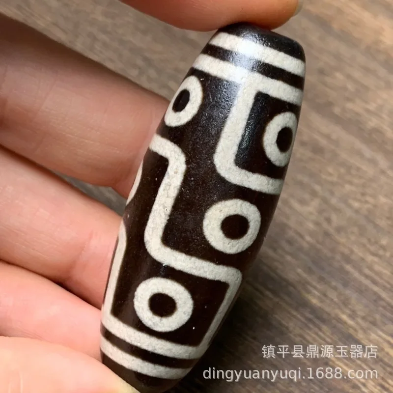 Agate Tibetan Weathered Horseshoe Ivory Yellow Dzi Bead Orange Peel Pattern Six- Nine-Eyed Jade Pendant