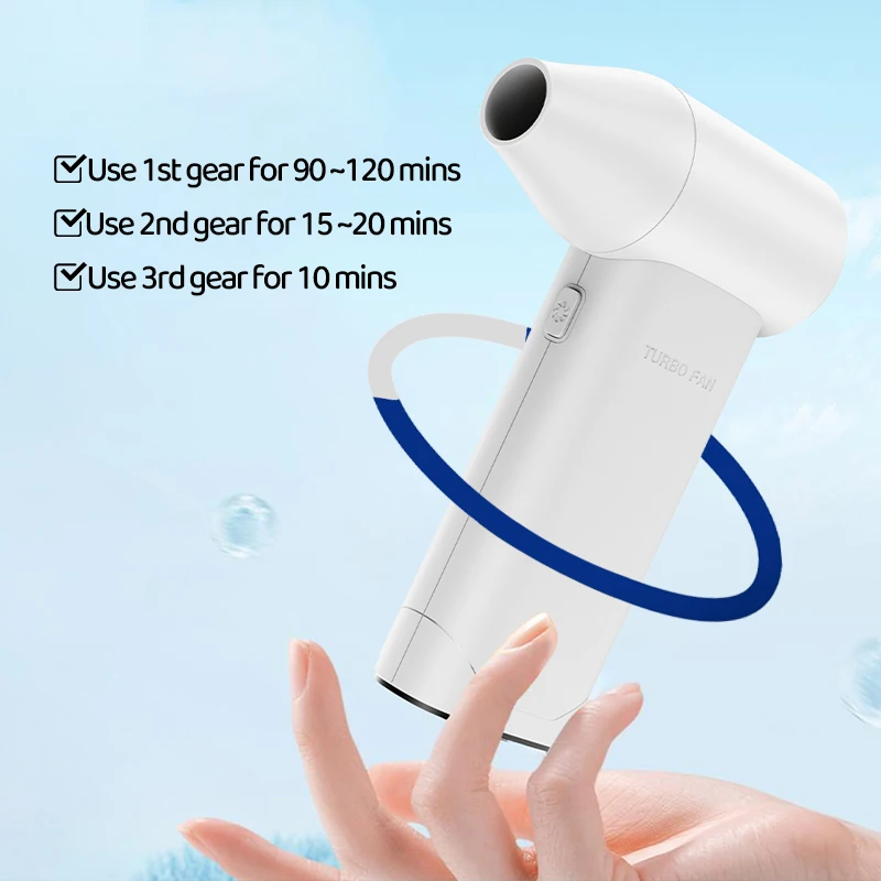 Mini Turbo Air Blower Summer Handheld Violent Fan White 130,000 RPM Super Powerful  For Car Cleaning and Outdoor Use 3-speed