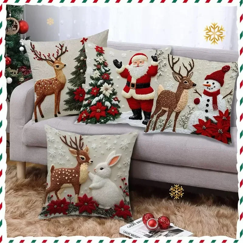 Home Decoration Rich Styles Christmas Throw Pillowcase Sofa Linen Pillowcase Soft Comfortable Cute Holiday Pillowcase