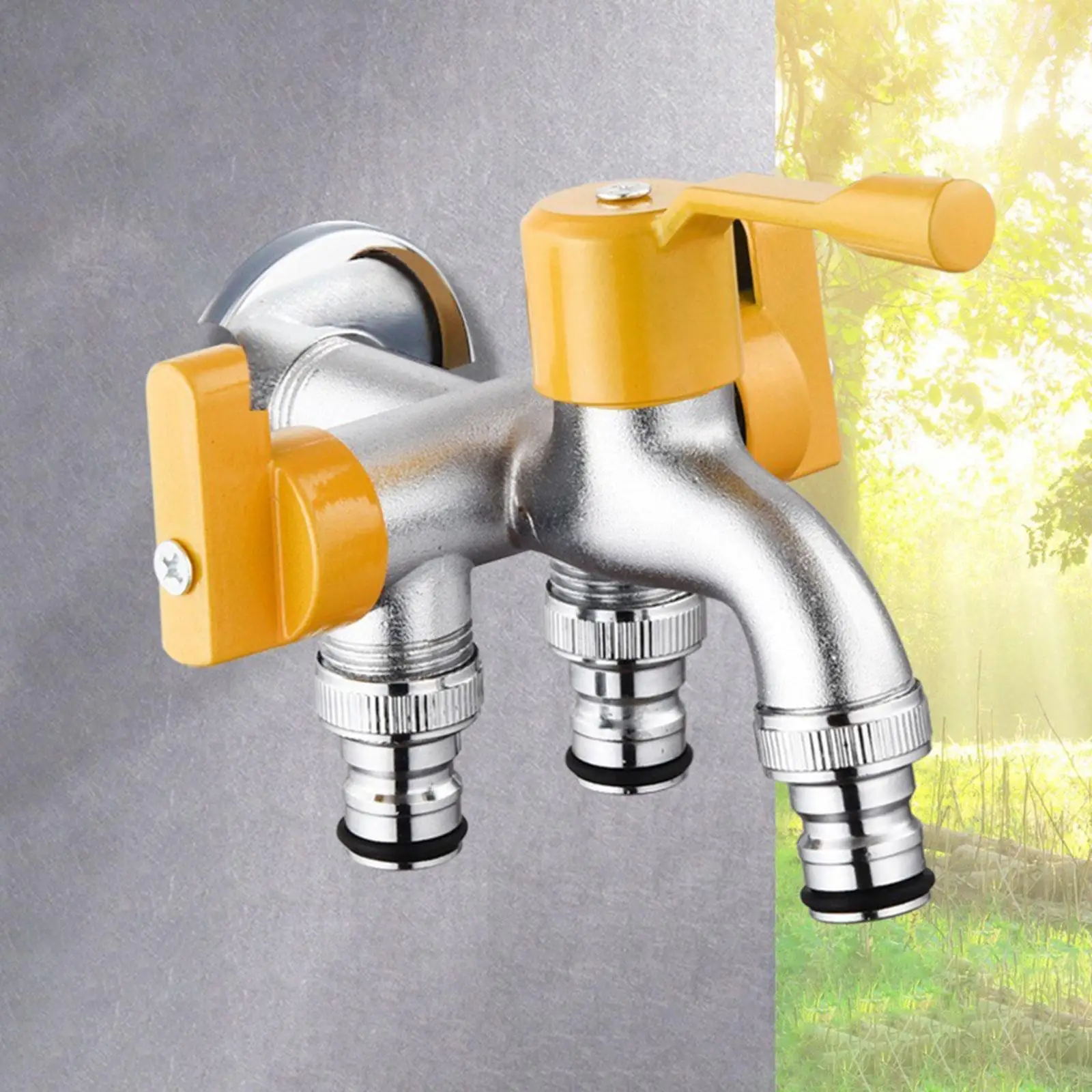 Outdoor Faucet Brass Three Way Garden Tap with Hose Connector for Yard Car Washing and Balcony Irrigation