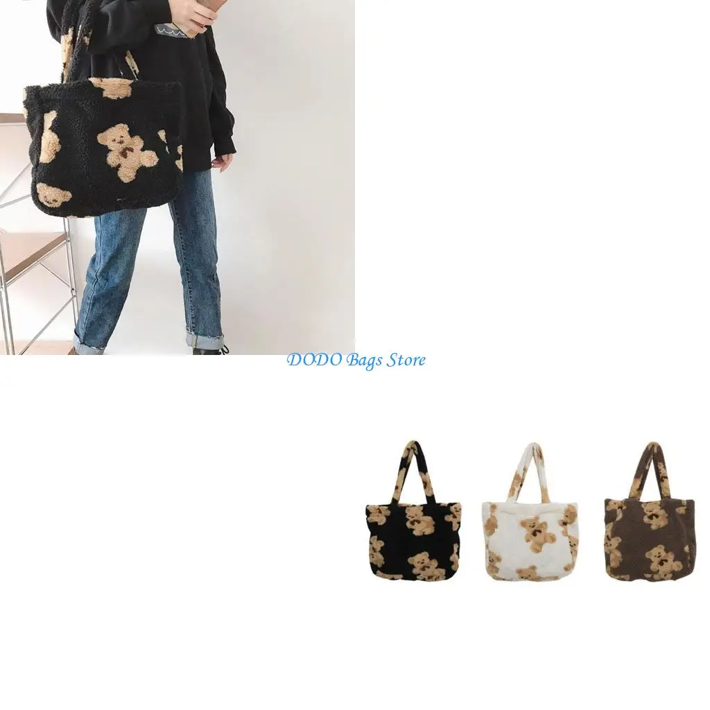 

Fashion Imitation Lamb Hair Shoulder Bag Women Cartoon Bear Plush Handbags for T