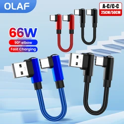 66W 90 Degree Elbow Short Cable USB A/USB C to Type C Fast Charging Cord For Power Bank iPhone 16 15 Xiaomi Sumsung 0.25m 0.5m