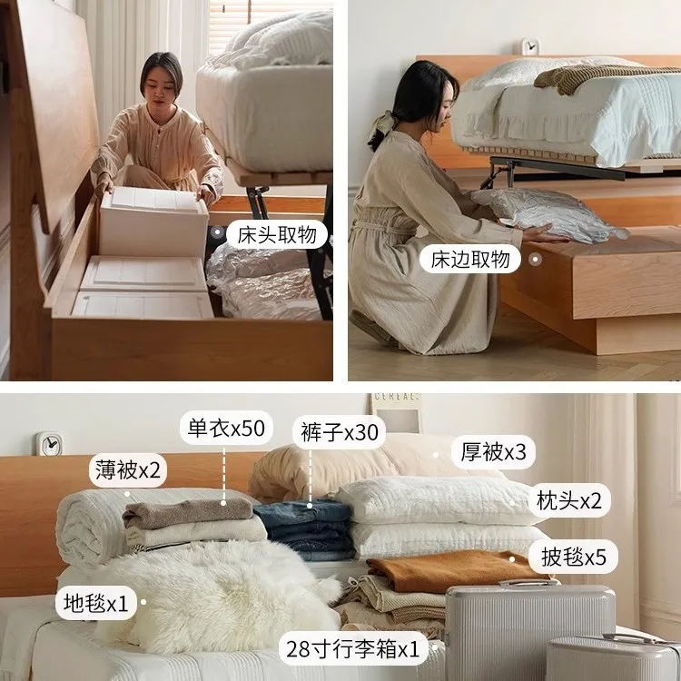 Cama de madeira maciça nórdica personalizável 1.5m pequeno apartamento armazenamento 1.8 cama de casal