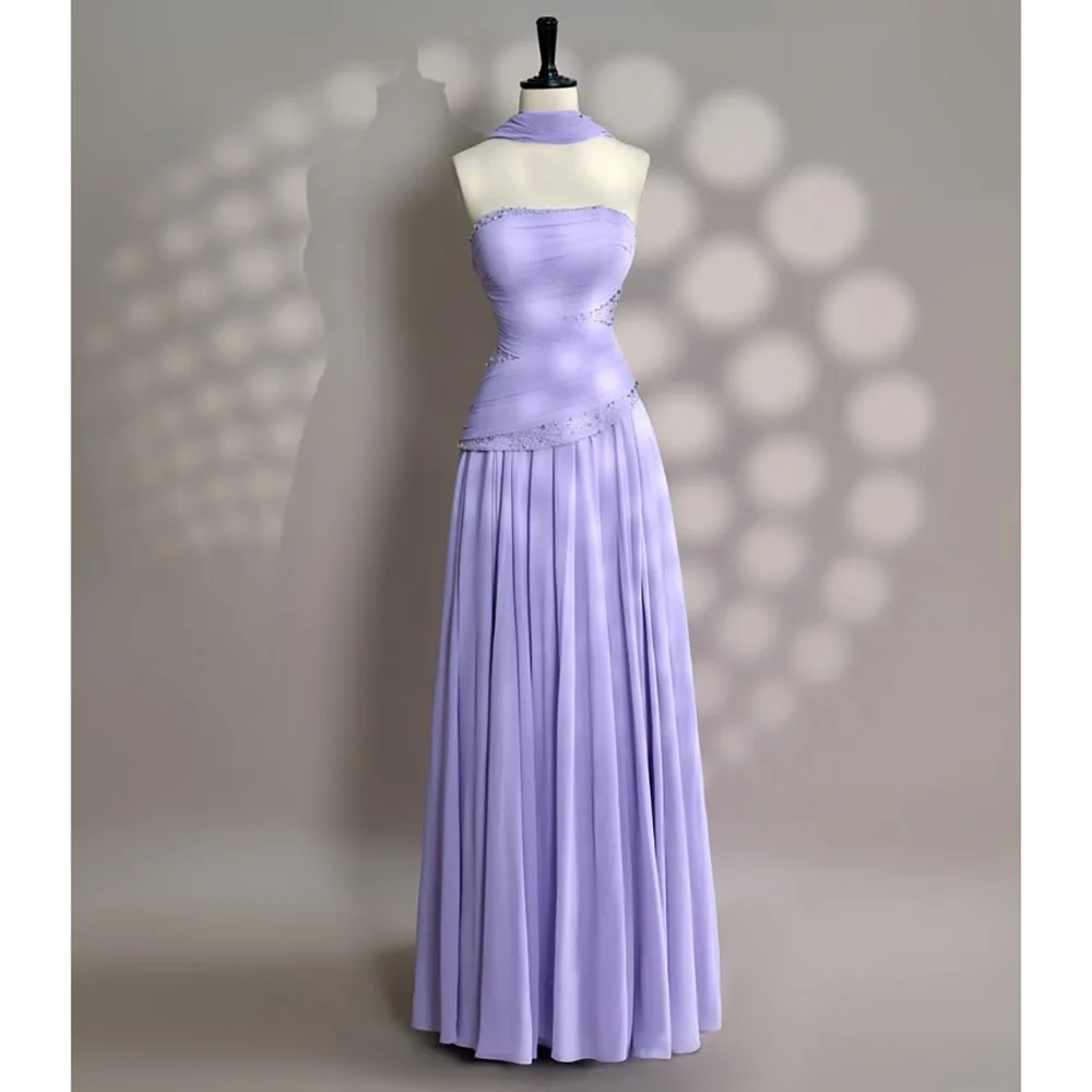 

Фиолетовое гламурное украшение с кристаллами длиной до пола, вечернее платье с накидкой на шее, блестящие шикарные платья для выпускного вечера