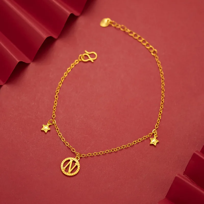 9999 24K Real GoldN Letter Thin Bracelet for Girls Fresh Instagram Style Student Style Little Star Bracelet Gift for Girlfriend