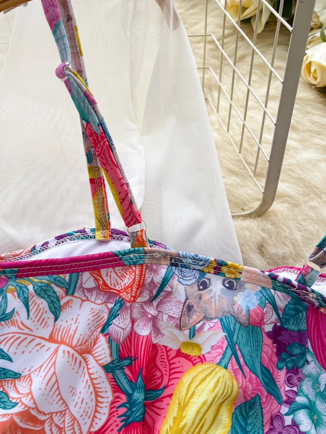 Foamlina Baju Renang Ruffles Ramping Tanpa Lengan Motif Bunga Tali Spaghetti Seksi dengan Pakaian Renang Wanita Fashion Liburan Pantai