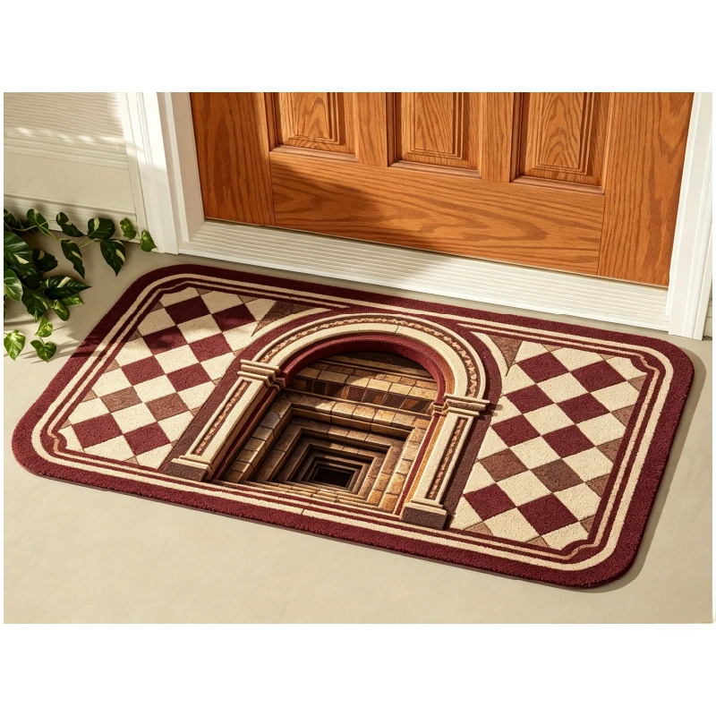 Halloween Style Optical Illusion Floor Mat Fiery Lava Crack Tunnel Motif Decorative Doormat for Entrance Indoor Home Ornament