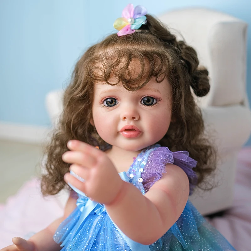 55CM Reborn Doll Full Body Silicone Betty Hand-Detailed Painting with Visible Veins Lifelike 3D Skin Rooted Long Hair Art Doll