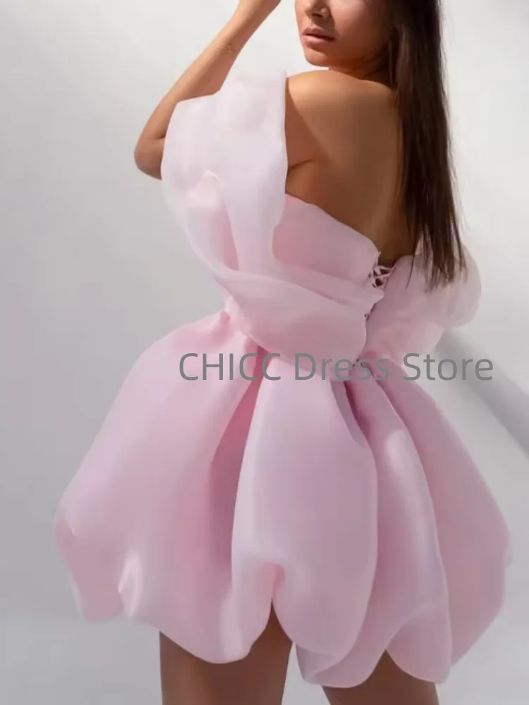 Elegante galajurken off-shoulder gezwollen korte a-lijn roze avondjurk meisjes verjaardag homecoming feestjurk 2025, op maat