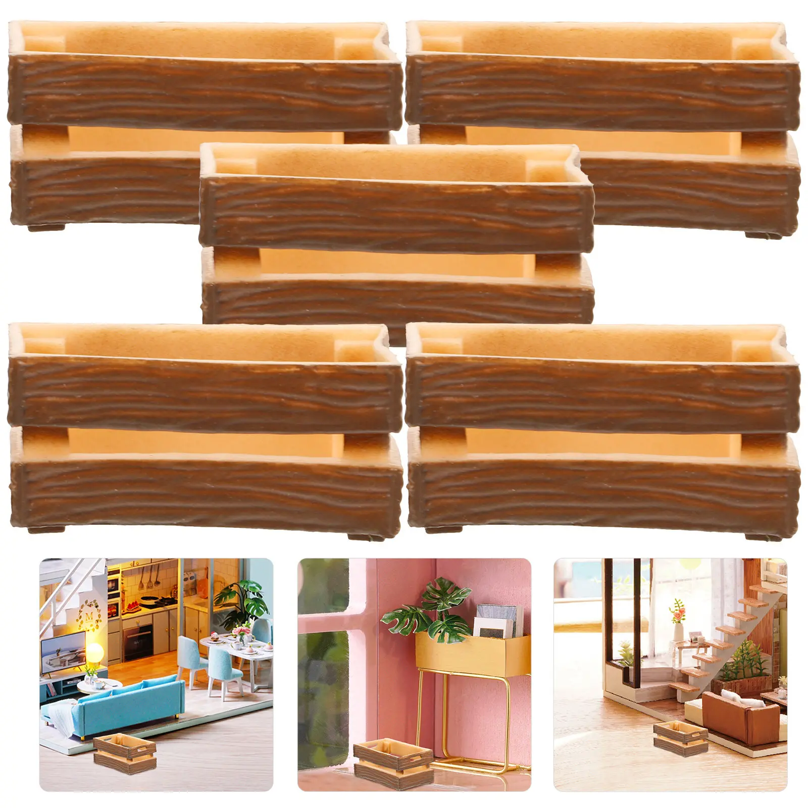 

5Pcs Miniature Crate Plastic Unbreakable Mini Storage Basket for Mini House Accessories Dollhouse Furniture Decoration