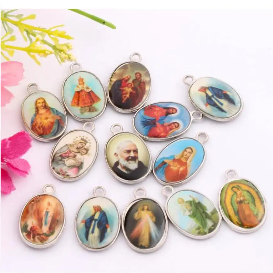 8pcs Jesus Christianism Icon Oval Charm Beads 25x15.5mm Tibetan Silver Pendants 2-Sides L1569