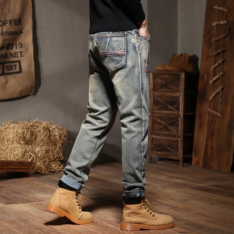 New autumn and winter models Retro nostalgic jeans men Fashionable large size ripped jeans men's style Large size 28-44