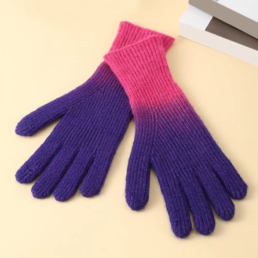 Winter Gloves Alpaca Velvet Gloves Women's Gradient Contrast Color Knitted Gloves for Fall Winter Anti slip Thermal