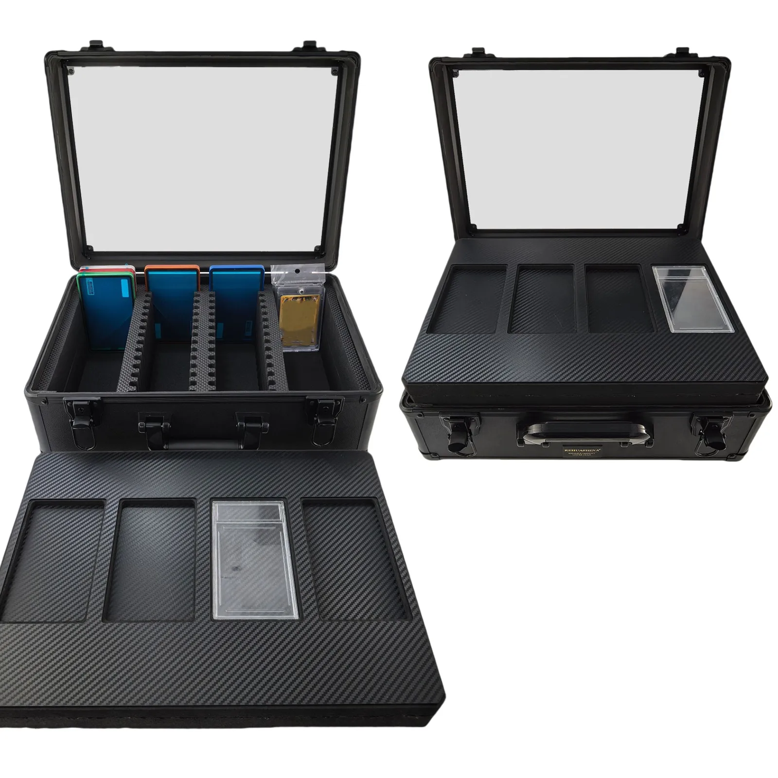 صندوق تخزين البطاقات ذو 4 صفوف مع غطاء شفاف لألواح PSA BGS CGC، يحمل أكثر من 64 بطاقة، حافظة بطاقات تجارية متينة