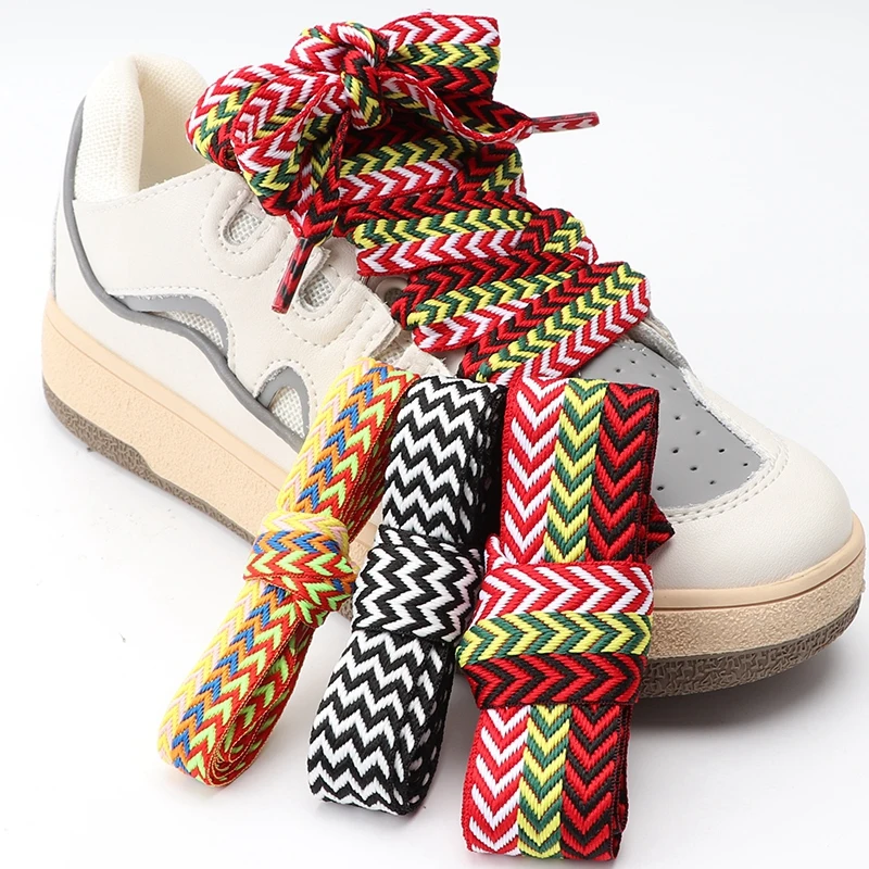 1Pair Flat Shoelaces for Sneakers Wavy Shoe Laces Women Men Shoelace 1.5cm Width Trend Shoe Lace Rope Shoes Strings