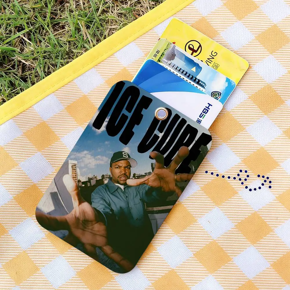 Hip Hop Music Stars Ice Cube Eazy-E Rectangle ID Card Case Keychain Access Card Bag Key Tag Ring Leather Card Holder Key Ring
