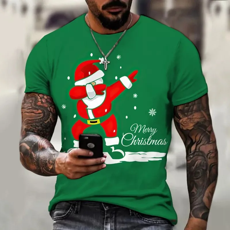 Men's Cartoon Santa Claus Pattern Street Hip Hop T-Shirts Short Sleeve 3D Printed Fashion Christmas Style Tee 6XL Plus Size Tops