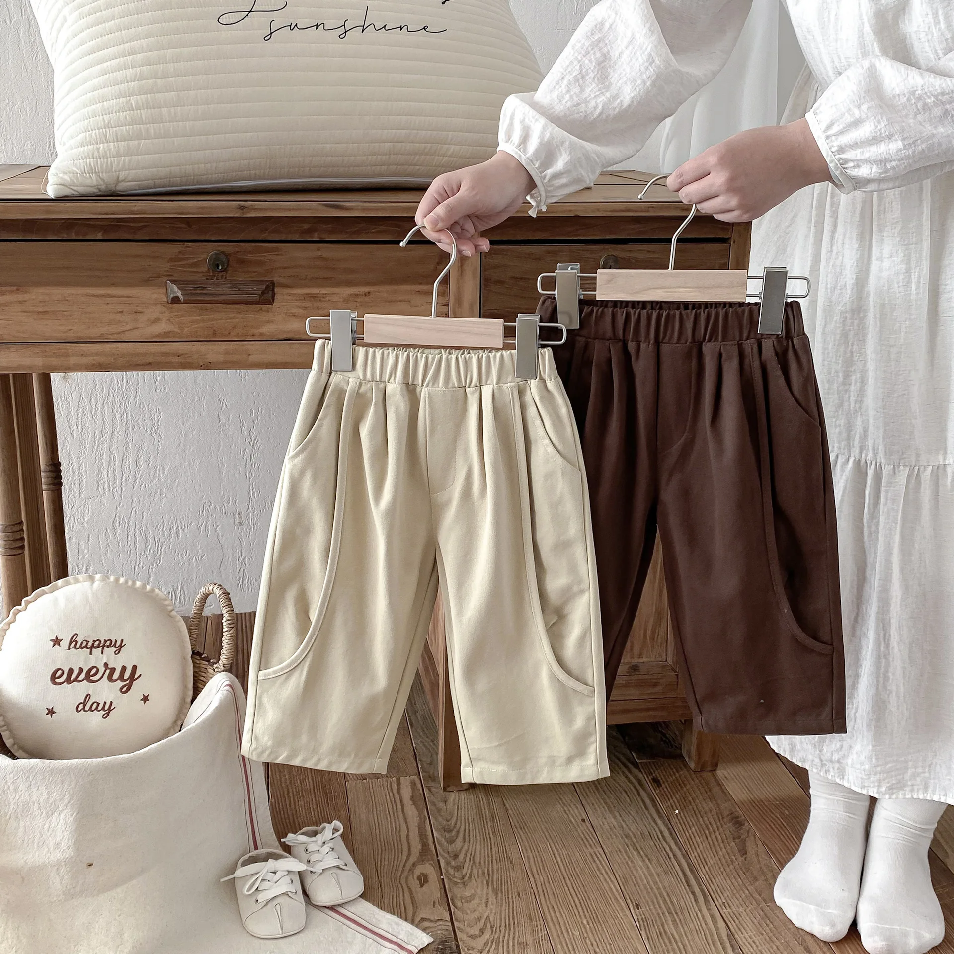 2026 Spring New Children Casual Pants Cotton Girls Loose Trousers Baby Boys Solid Harem Pants Kids Toddler Clothes