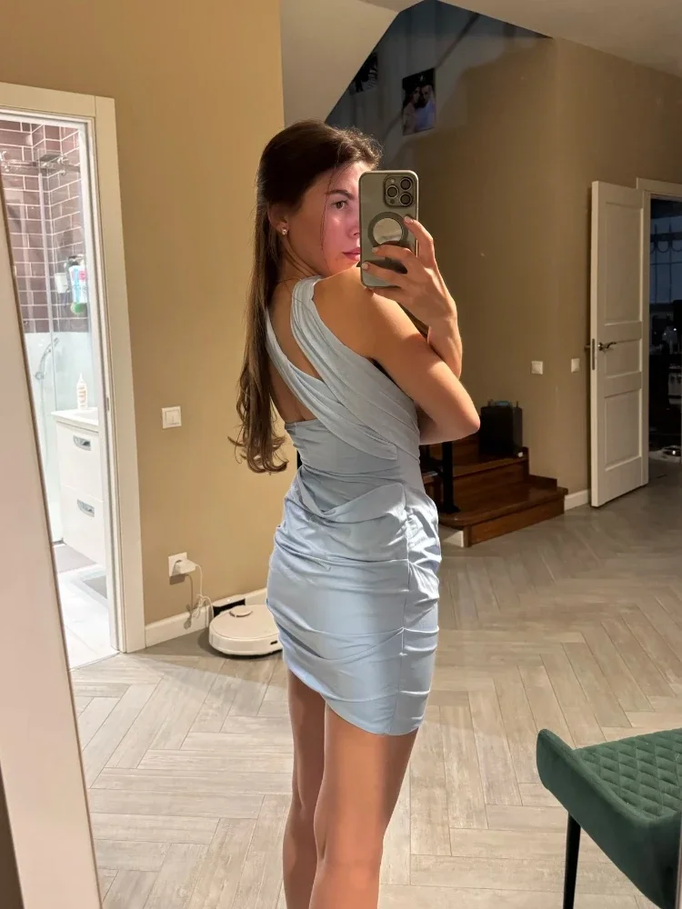 Chaxiaoa Mini abiti sexy senza spalline con spalle scoperte Abito da sera aderente con volant drappeggiato senza maniche alla moda da donna