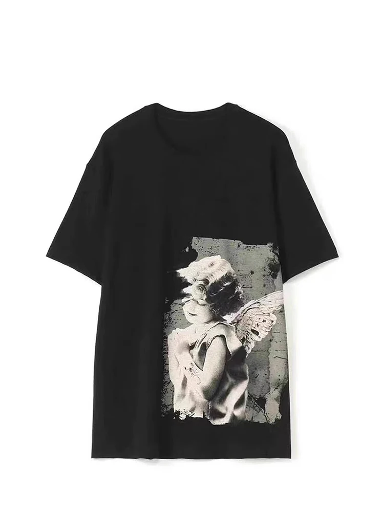 

Angel Printing Dark Style Unisex Short Sleeve T-Shirt Tops Loose O-Neck Oversize Tees For Man,YAMAMOTO-Style T-Shirts