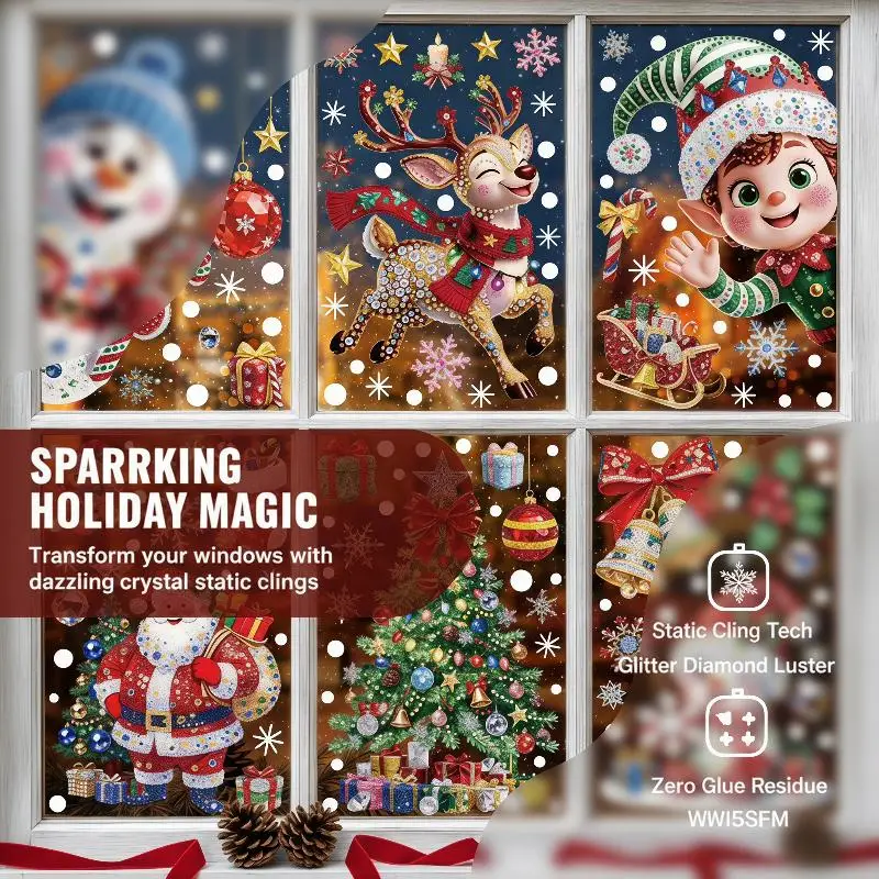 -Christmas Decoration Window Stickers Traceless Home Window Decorations Static Cling New Year Xmas Festival Party Decor PVC