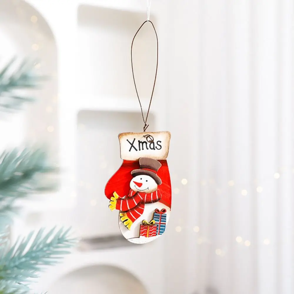 Cute Christmas Wooden Hanging Decoration Christmas Socks Handmade Santa Claus Snowman Pendants Elegant Gloves