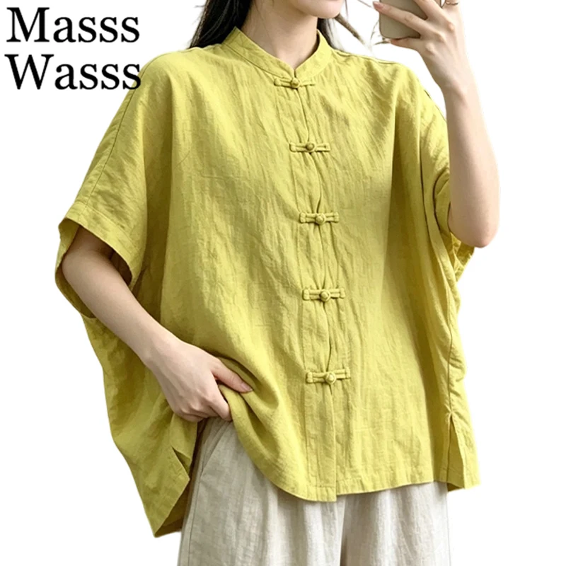 

Masss Wasss 2026 Summer Chinese Womens Fashion Casual Blouses Loose Classic Tops Ladies Classic Vintage Elegant Solid Clothing