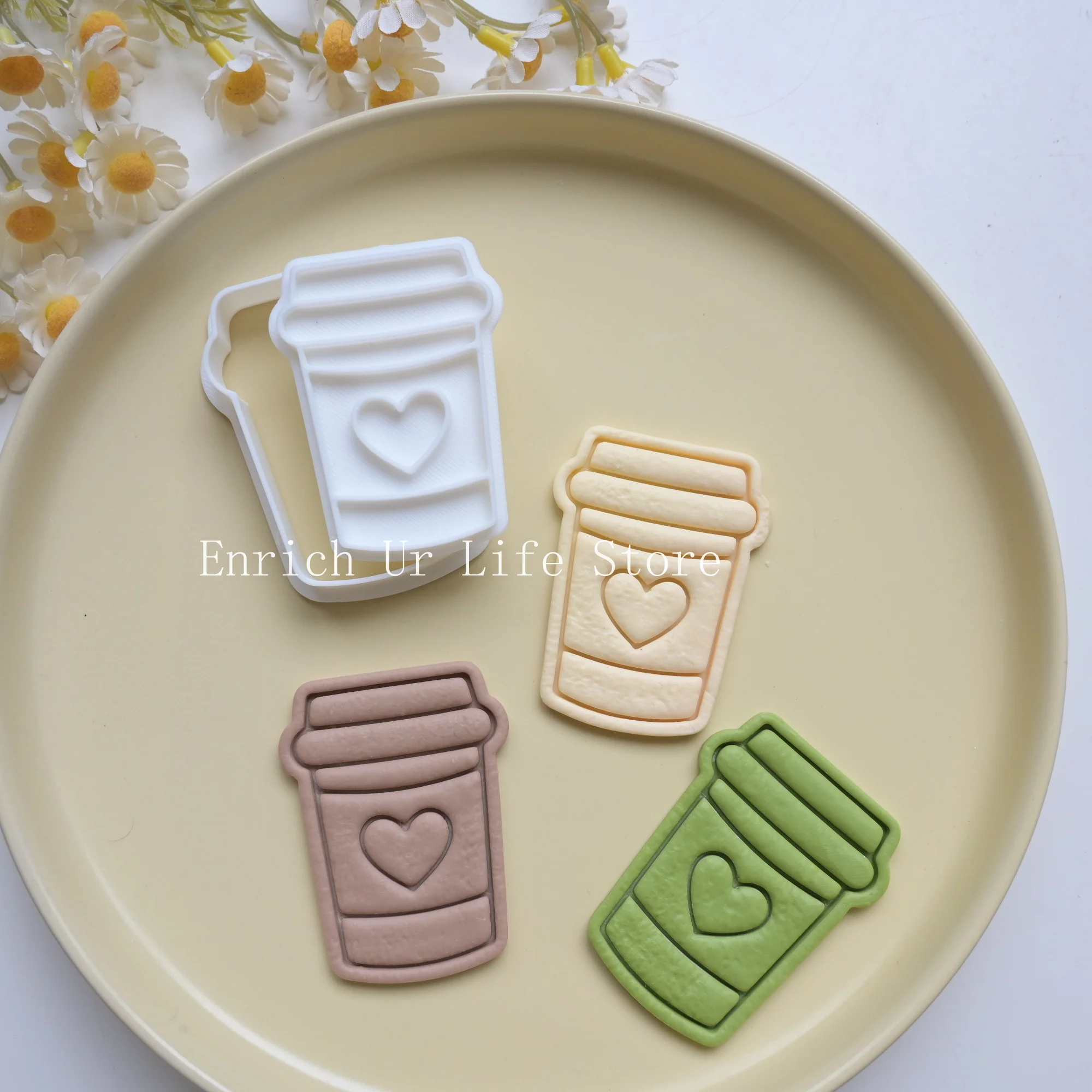 Bonito Mini Molde para Galletas con Forma de Taza de Café, Sello de Relieve de Dibujos Animados, Molde para Galletas de Regalo, Molde para Galletas con Forma de Corazón y Taza de Café, Cortadores de Galletas para Hornear