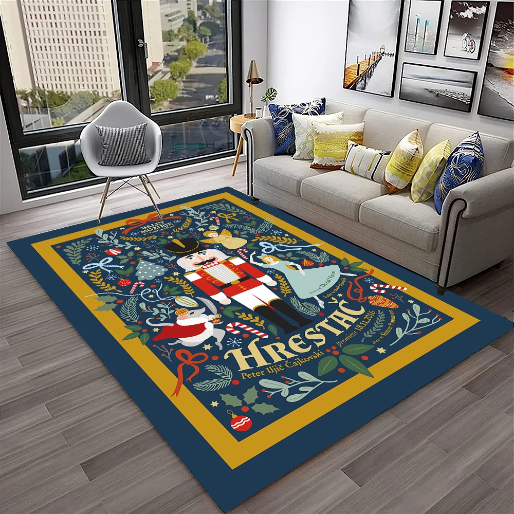 3D Nutcracker Christmas Tree Cartoon Carpet Rug for Home Living Room Bedroom Sofa Playroom Doormat Decor,kids Non-slip Floor Mat