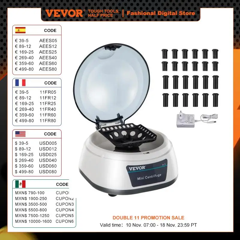 VEVOR Electric Centrifuge Machine Mini Bench-top Lab 500-5000/7000RPM Speed w/ 2 in 1 Rotor Blood Laboratory Centrifuge/Medical