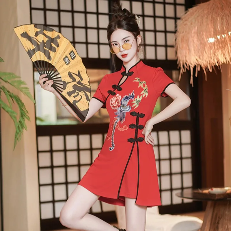 

New Chinese Sle Phoenix Embroidery Women's Set Young Version Improved Top with Wide Leg Pants orts Two Piece Set