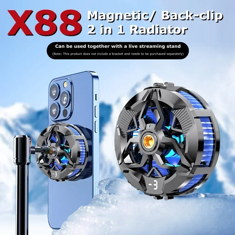 

X88 Mobile Phone 3 Gears Silent Semiconductor Cooling Radiator Magnetic/ Back-clip PUBG Game Cooler for IPhone Android Universal