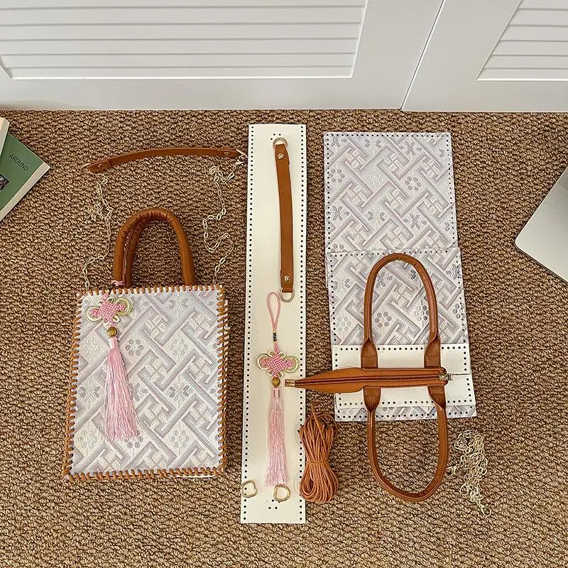 DIY Handmade Bag Materials Pack - Pink Handmade Knitted Small Square Bag Materials For DIY Making