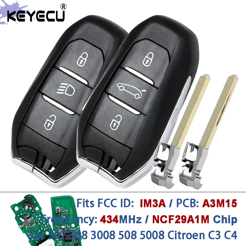 KEYECU  IM3A OEM PCB A3M15 434MHz NCF29A1M Chip Smart Remote Key Fob for Peugeot 307 308 3008 508 5008 Citroen C3 C4 2021-2025