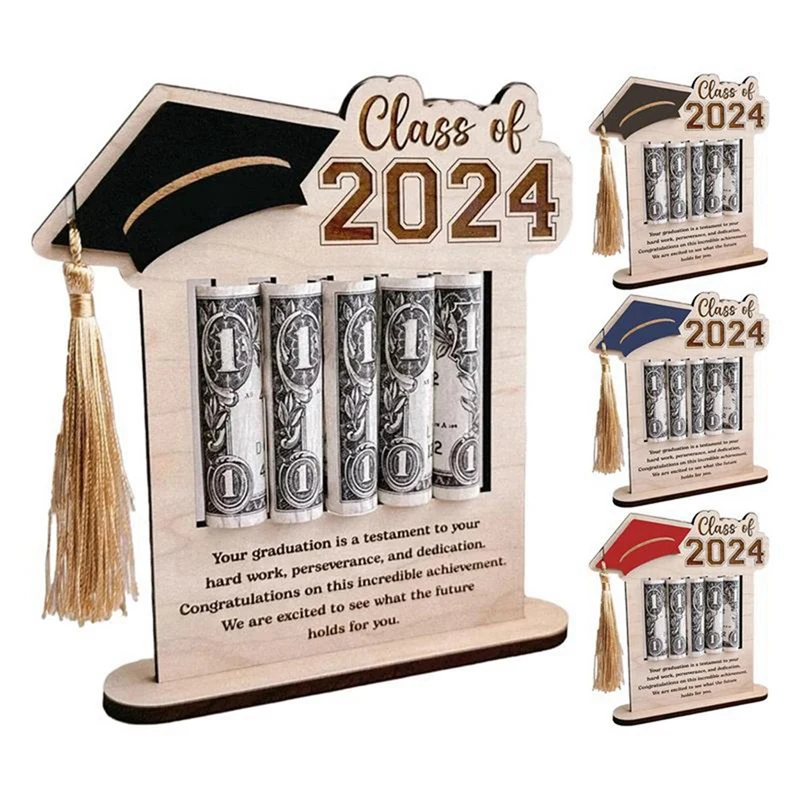 Money Card Holder 2024 Graduation Cash Holder Wooden Congrats Card Money Clip For Home Desktop Decor Party Favors Durable Blue