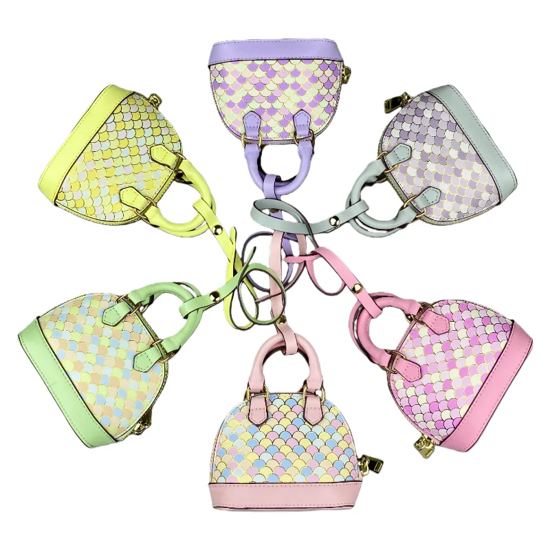 Iridescent Scale Mini Bag - Macaron Colors, 118cm Chain Crossbody Bag for Coins & Lipstick, Detachable Bag Charm
