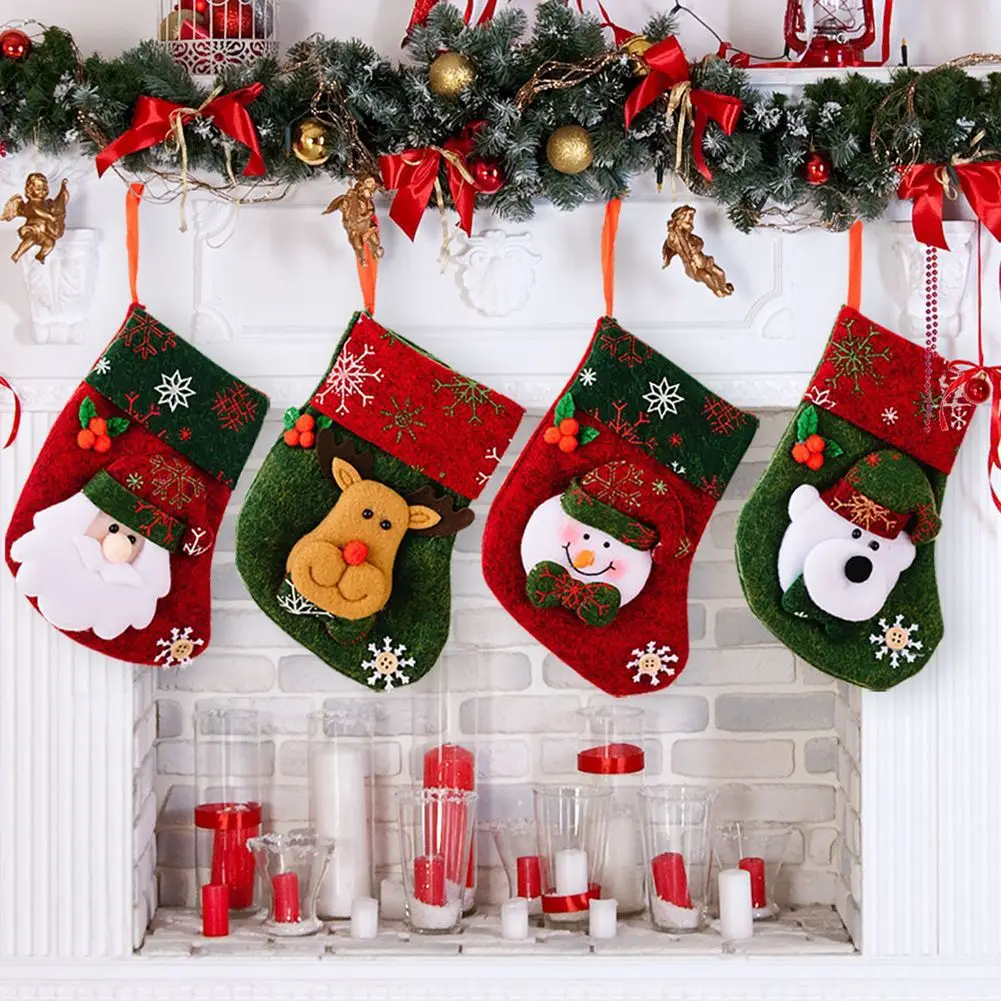 Christmas Stocks Xmas Tree Hanging Pendant Ornaments Santa Claus Elk Snowman Small Boots Candy Bag Christmas New Year Decoration