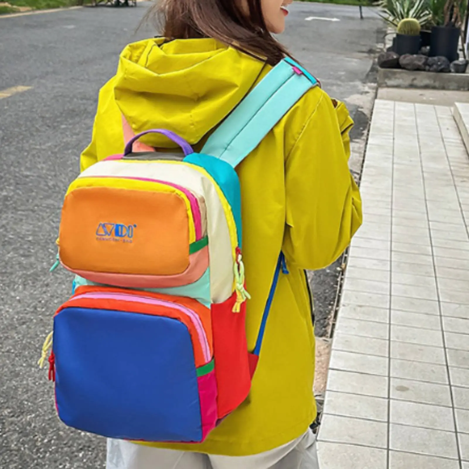 

Multicolor Backpack Lightweight Patchwork Student Rucksack Dual-Compartment Chic Daypack Adjustable Straps School Bag