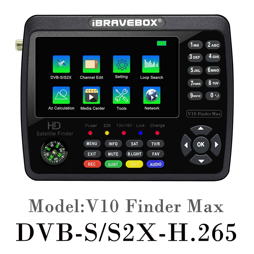 

iBRAVEBOX V10 Finder Max HD Satellite TV Signal Finder DVB-S/S2/S2X Digital Signal Meter Satellite Finder H.265 4.3Inch LCD