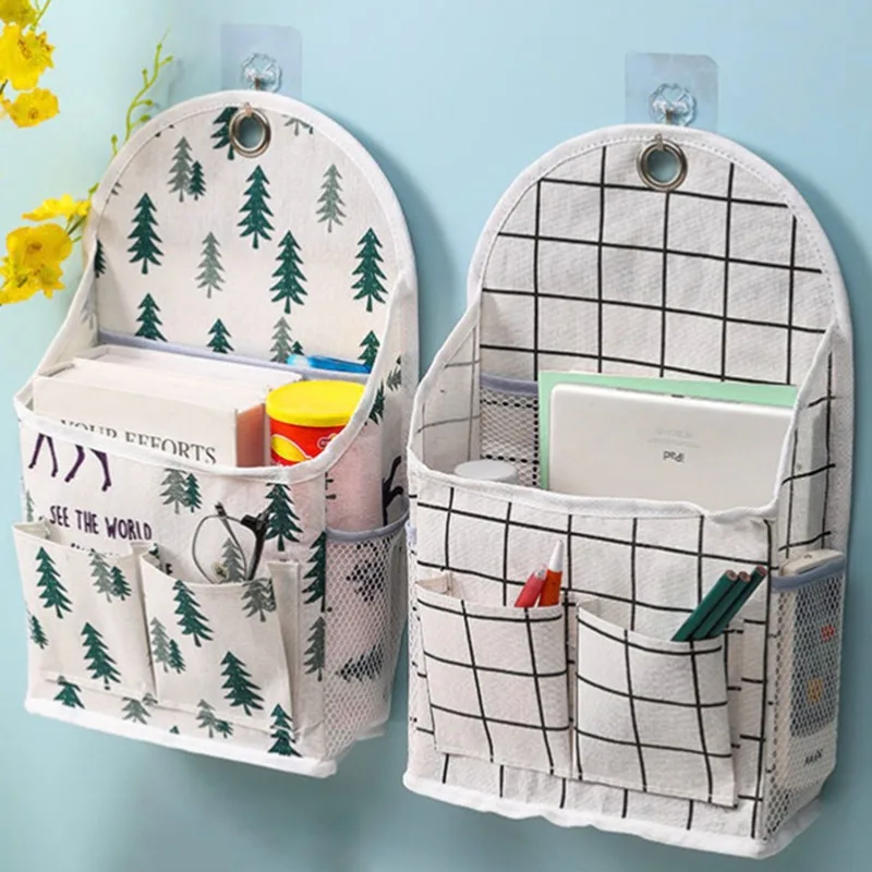 3Pockets Cotton Wall Mounted Storage Bag Home Room Closet Door Sundries Clothes Hanging Bag Holder Cosmetic Toys Organizer