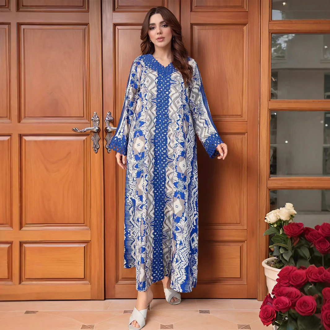 Ultimo maxi abito lungo antistatico Abaya musulmano modesto elegante stampa floreale all'ingrosso abiti di lusso da donna Khimar taglie forti