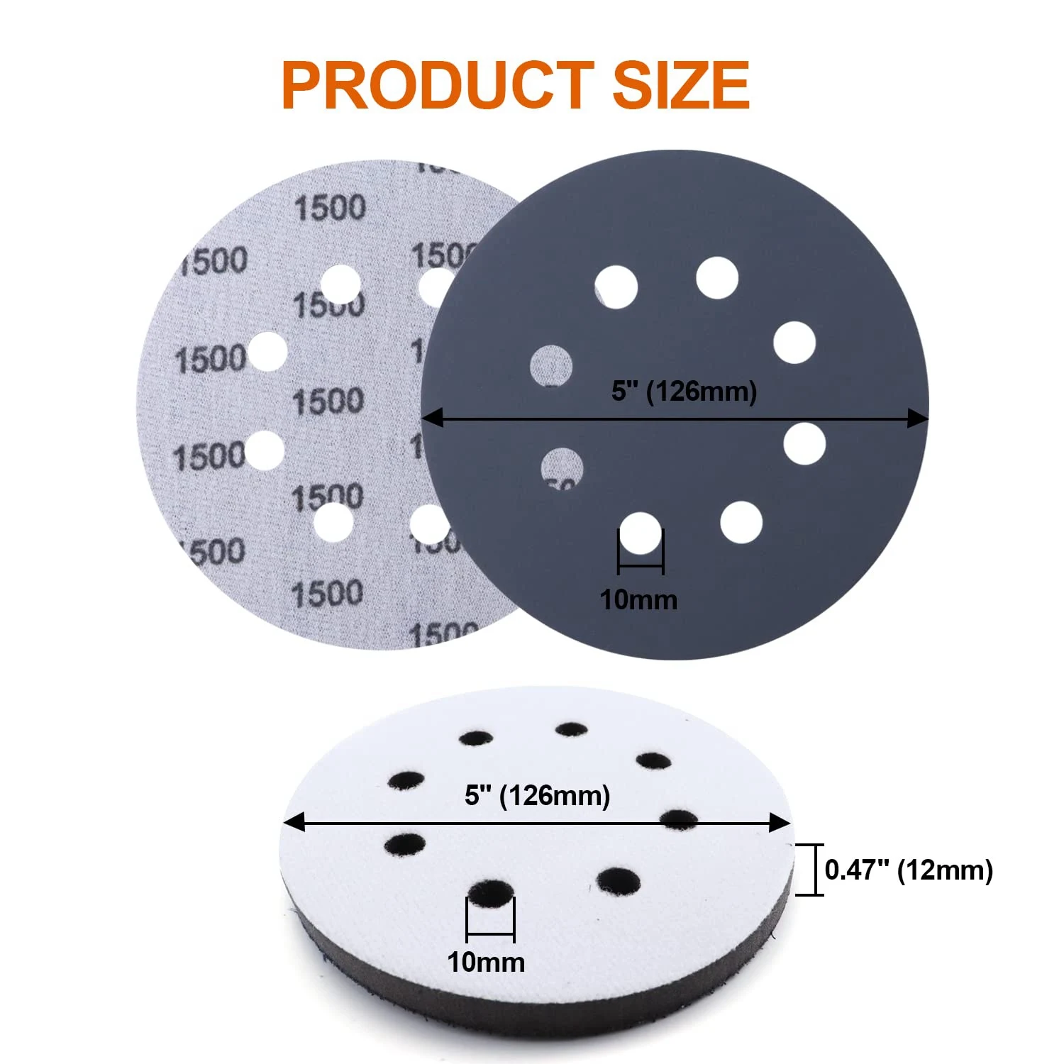 5inch Sanding Disc Hook and Loop Sandpaper 320 400 600 800 1000 1500 2000 3000 4000 500 7000 1000 with Interface Pad