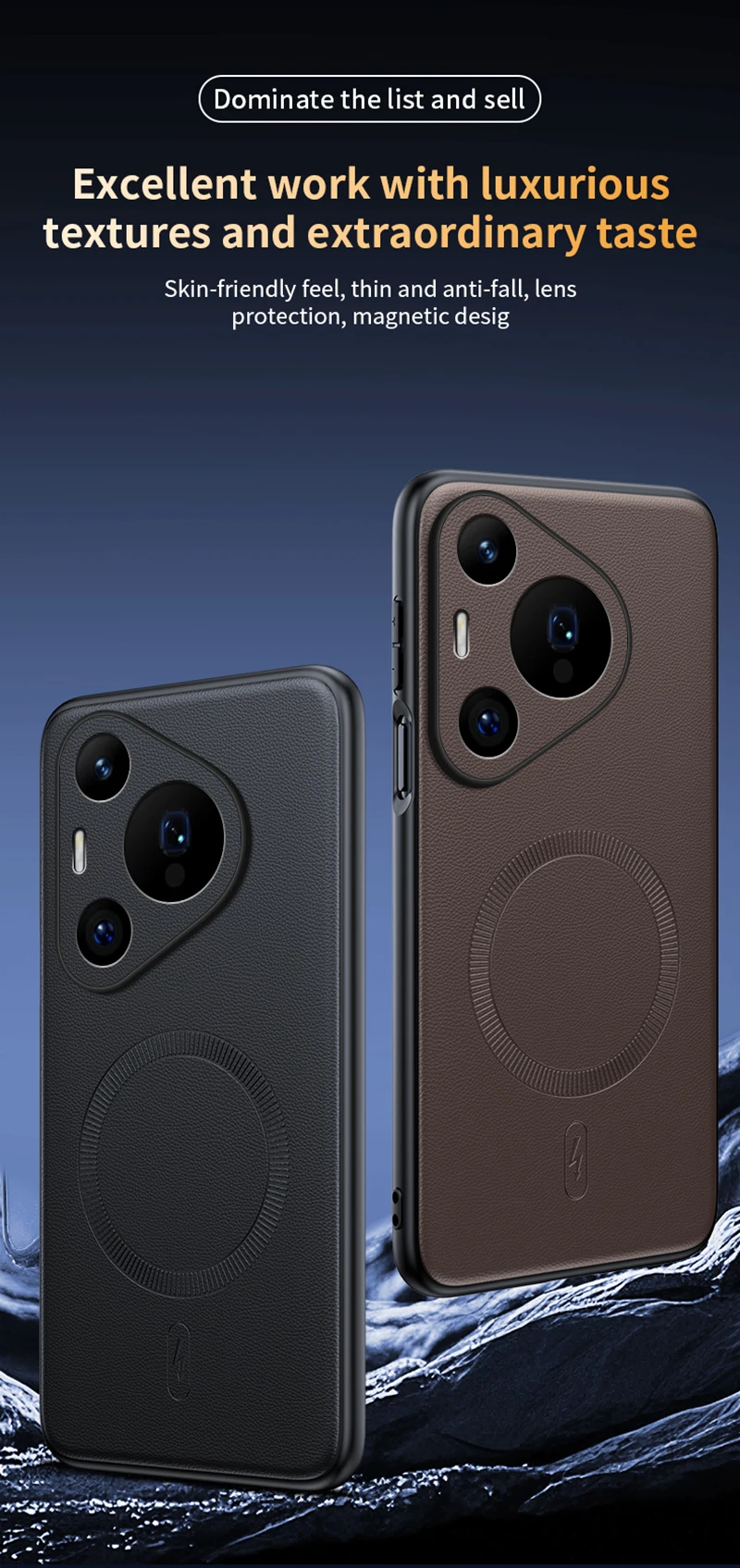 Für Huawei Pura 70 Pro: Magnetische Schutzhülle aus Leder, hochwertige, rutschfeste PC+TPU-Hülle mit Anti-Fingerabdruck-Beschichtung. – Detail 5