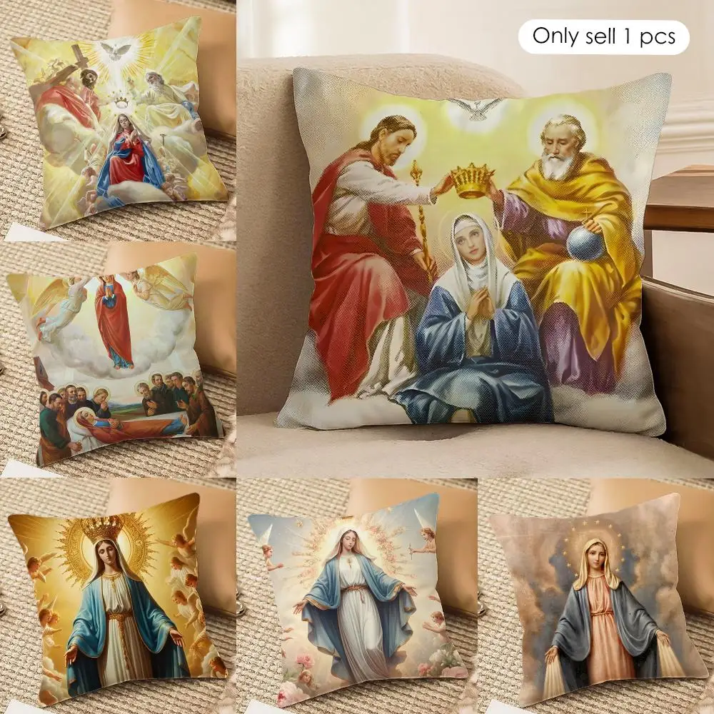 Assumption Day Christian Cushion Cover Silky Short Plush Invisible Zipper Dustproof Sofa Pillow Case For Home Decor
