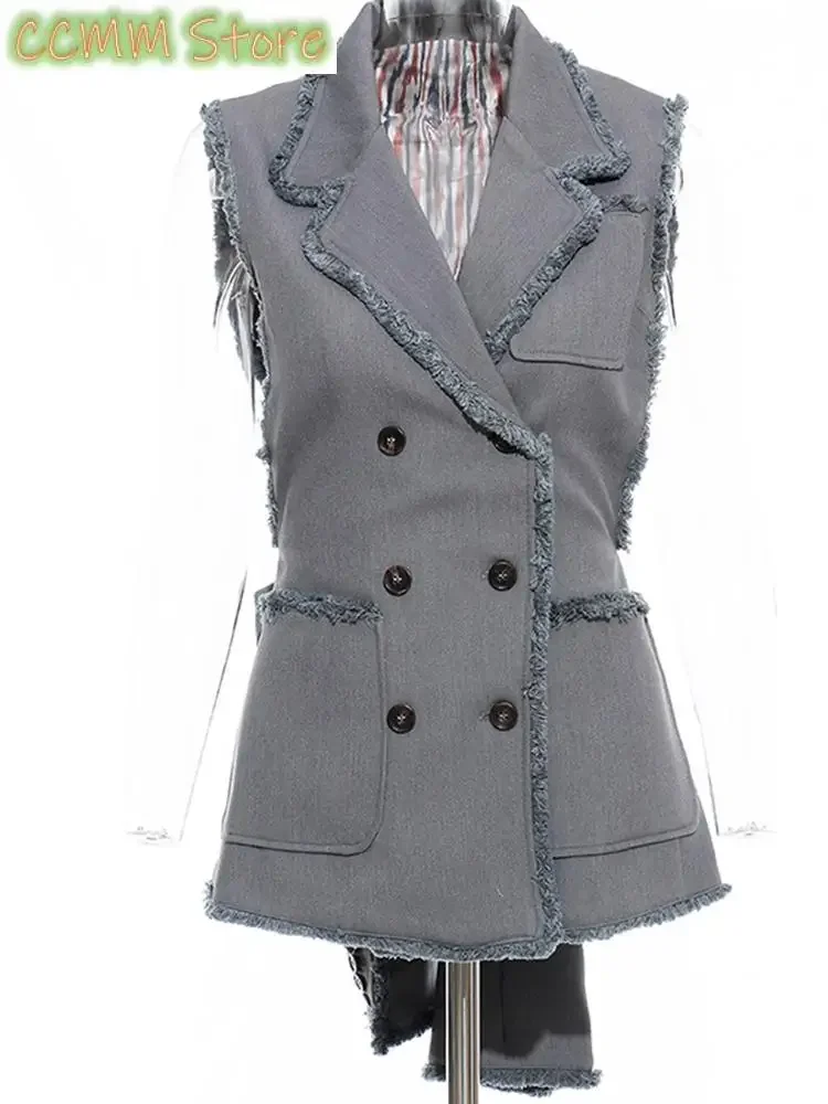 Women Two Ways Wear Tassels Striped Blazer New Lapel Long Sleeve Loose Fit Jacket Fashion Tide Spring Autumn