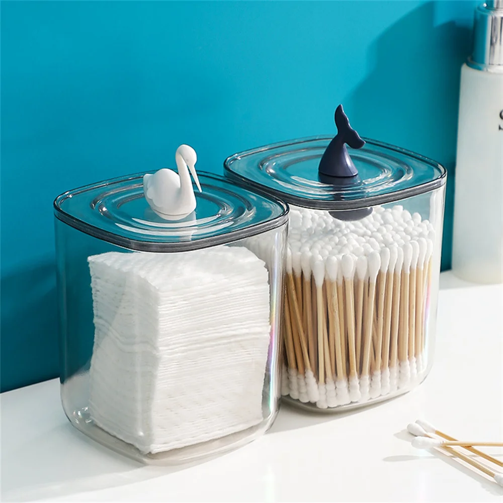 Storage Organizer Abs Dustproof Household Dormitory Cute Storage Tools Cotton Swab Box 8x8x10.5cm With Cover Transparent