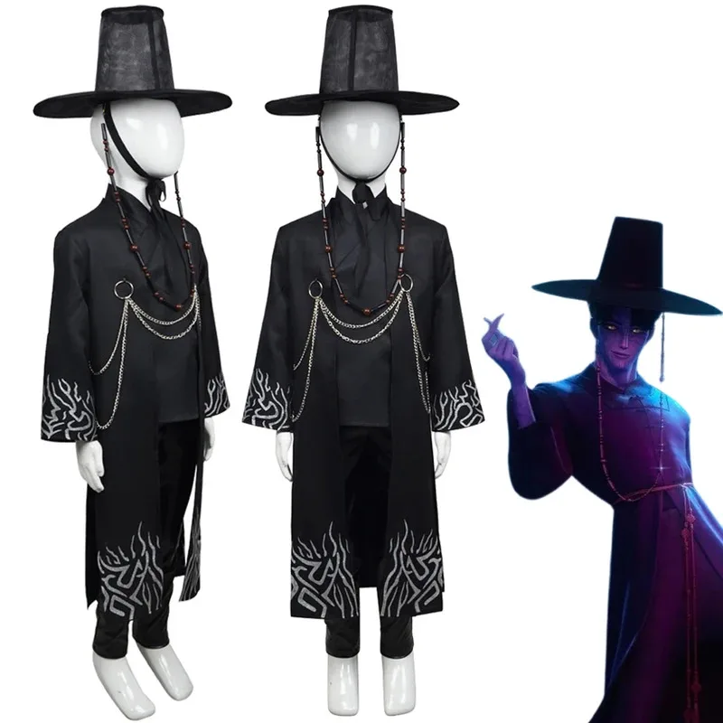 Kinder Jinu Cartoon Dämon Hunter von KPop Saja Jungen Roleplay Schwarz Kostüm Hut Kopfbedeckung Set Halloween Karneval Party Anzüge gh;0