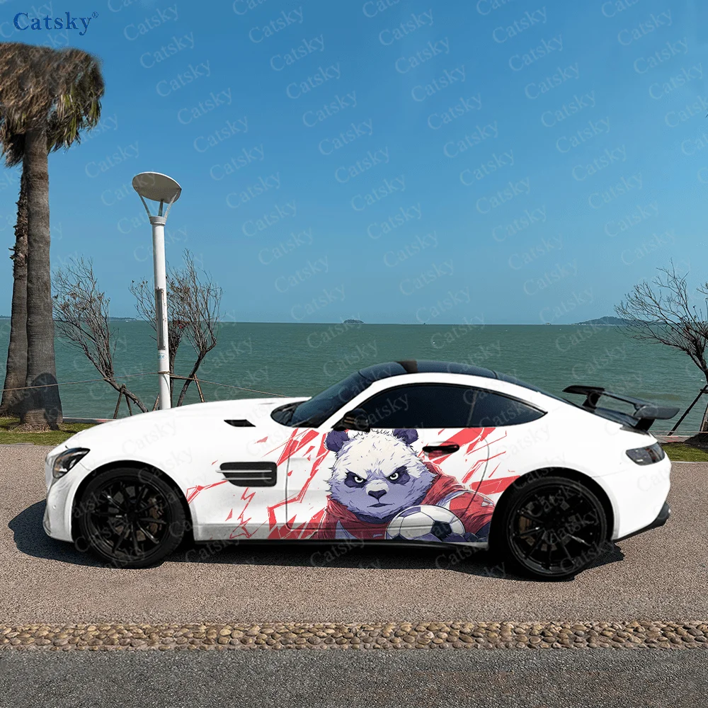 Panda Football Colorful Car Vinyl Wraps Decal Self-adhesive PVC Sticker Suitable for Trucks SUV Decoration Auto Accessories Gift