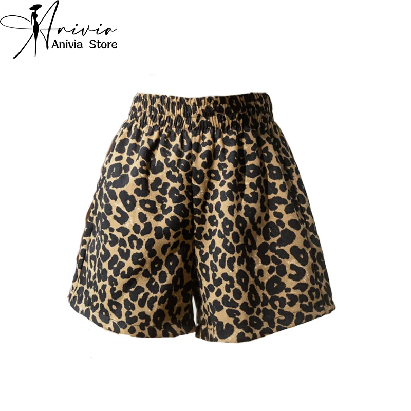 

Anivia Women's Summer Leopard Shorts Casual Retro Y2K Sports Loose A-line Wide Leg Stretch Waist Pants Street Clothing 2024 New